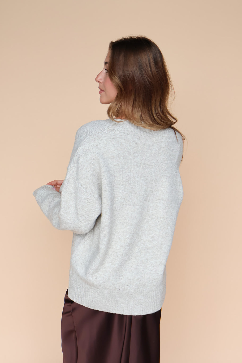 V-Neck Knit Sweater in Stone