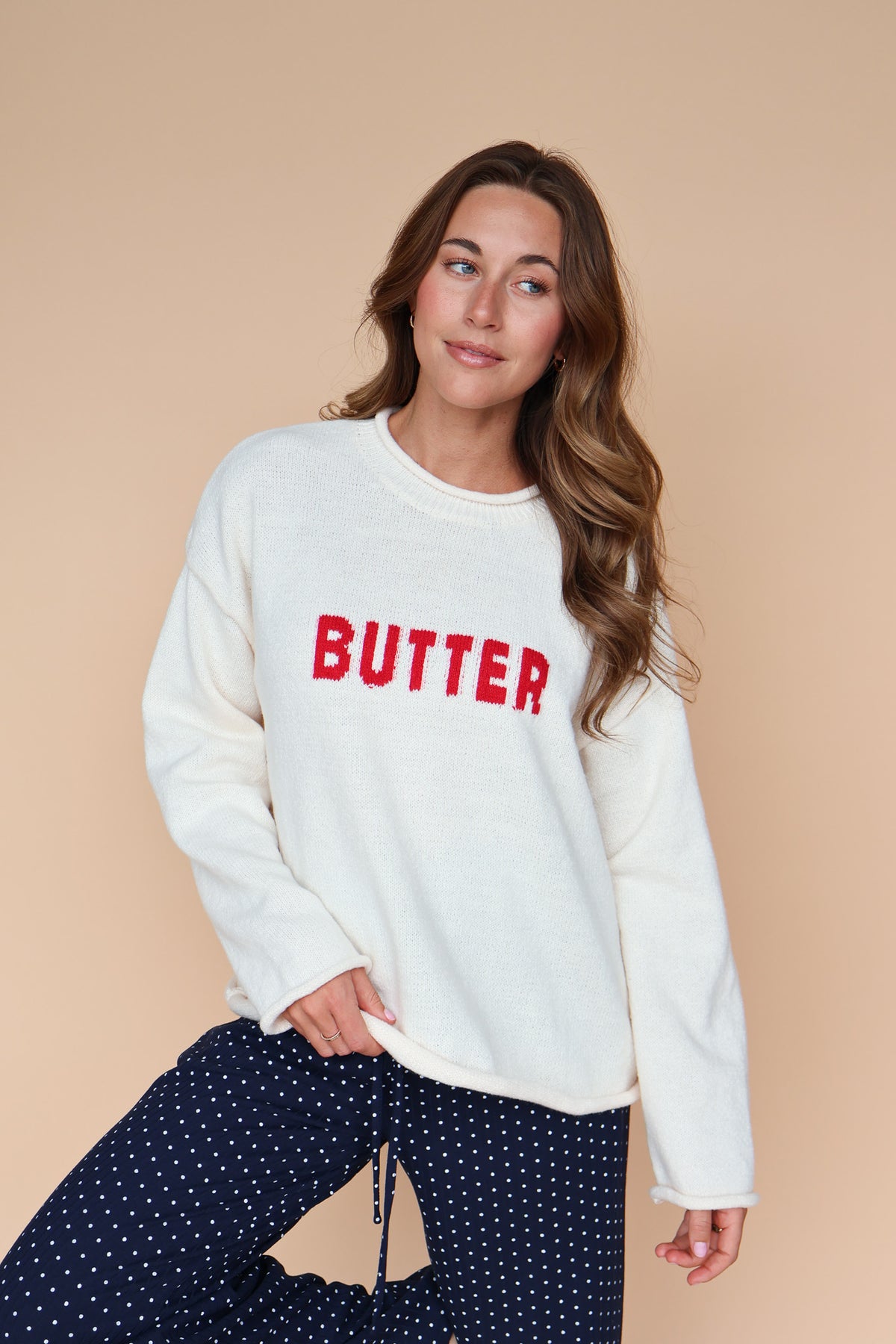 Butter Sweater in Cream/Red