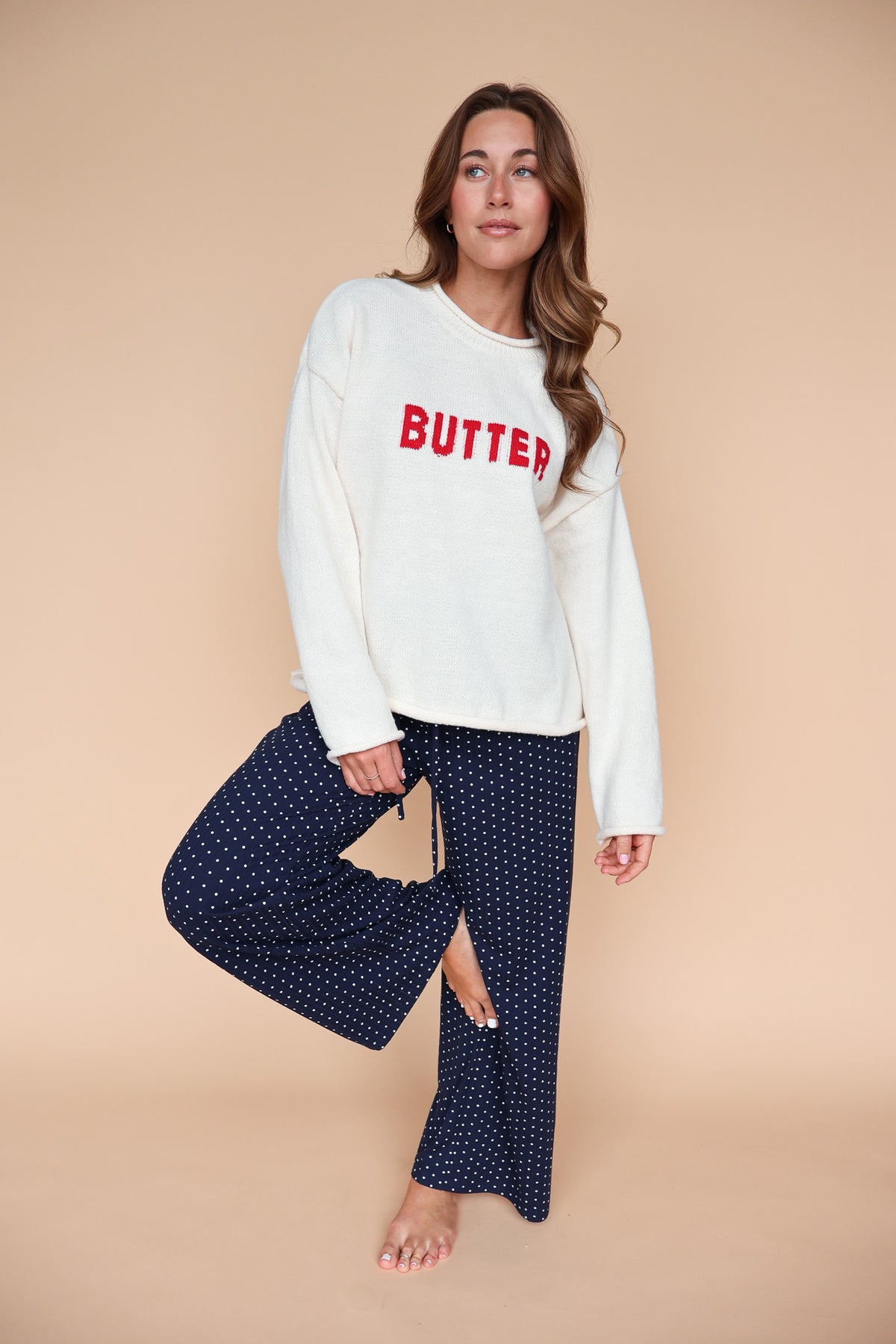 Butter Sweater in Cream/Red