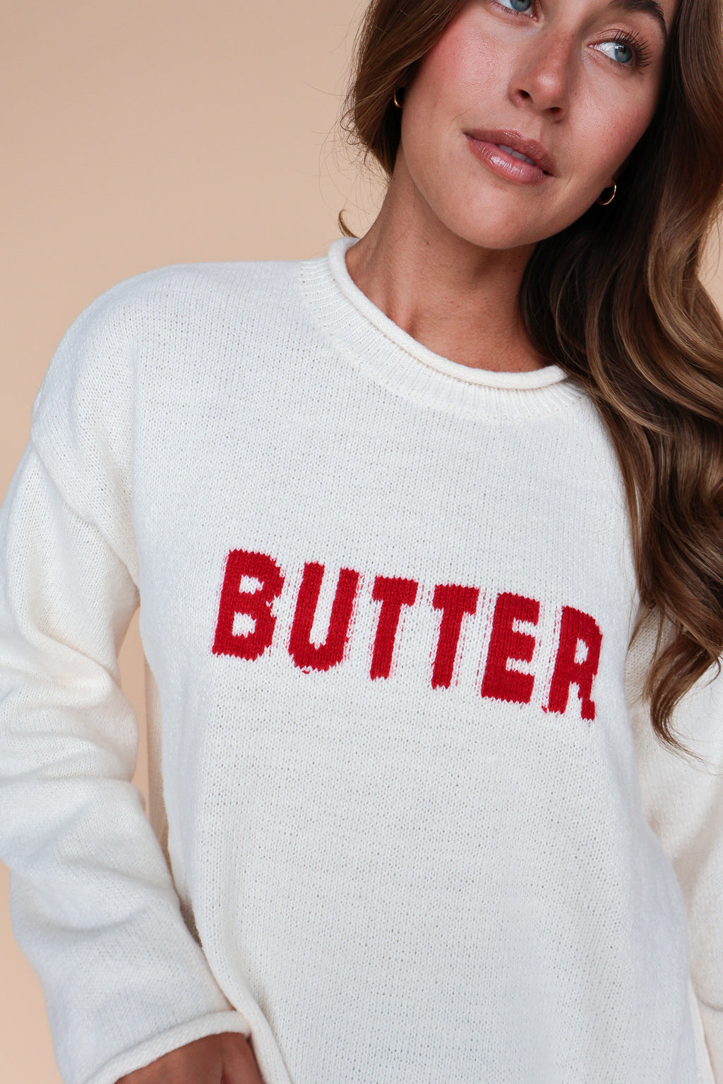 Butter Sweater in Cream/Red