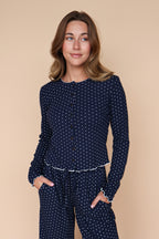 Darcy Dot Button Up Top in Navy