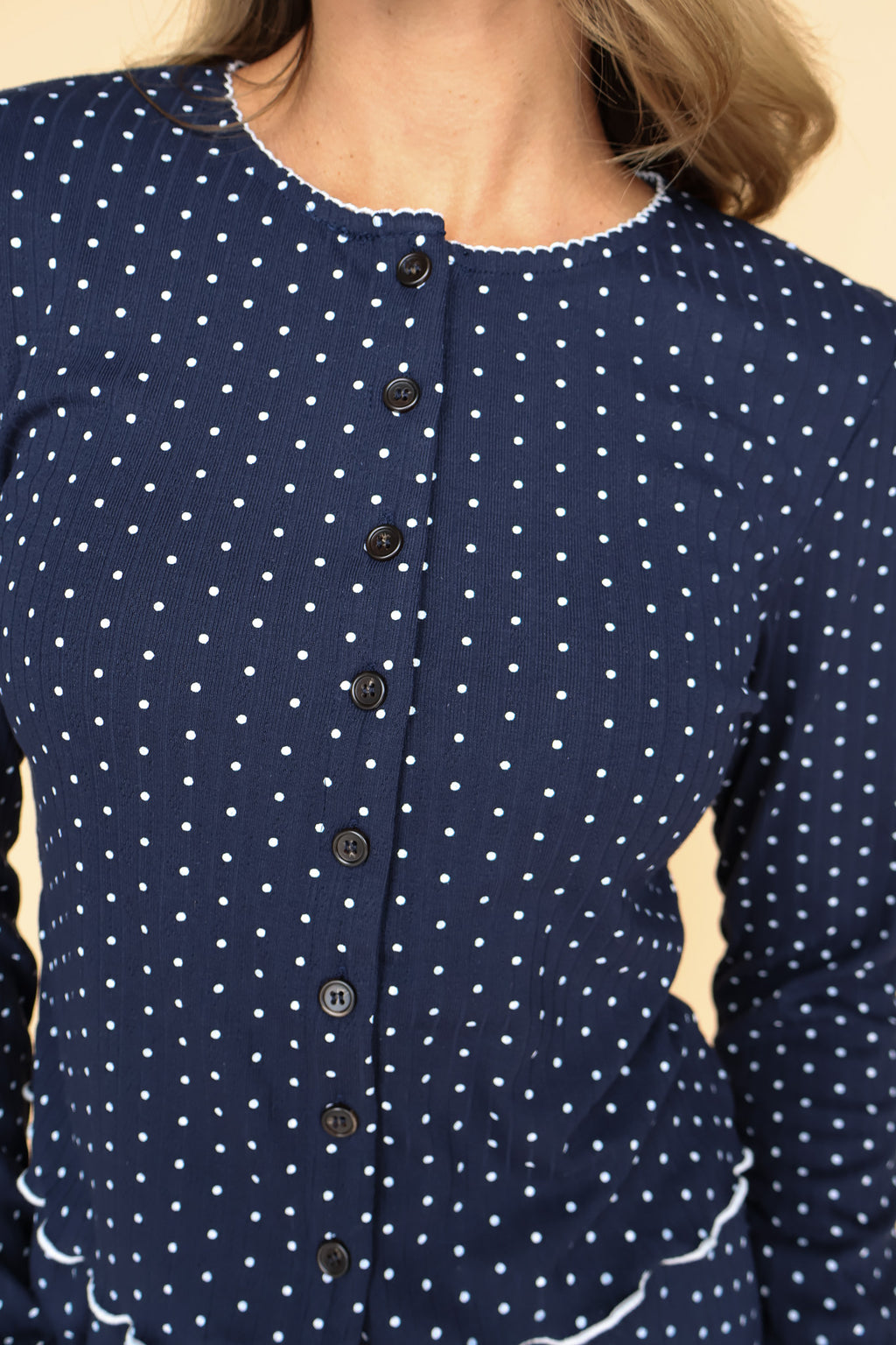 Darcy Dot Button Up Top in Navy