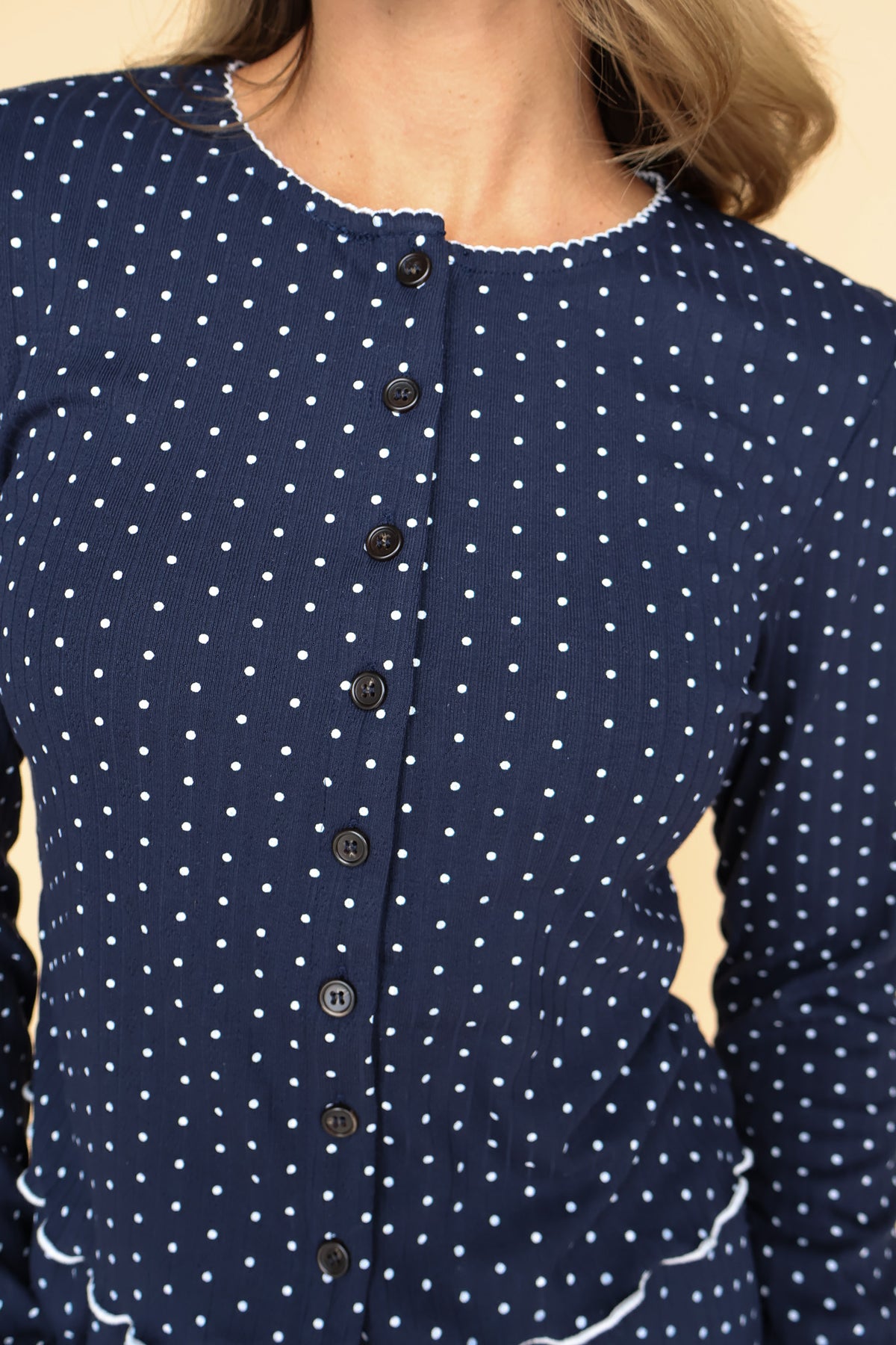 Darcy Dot Button Up Top in Navy