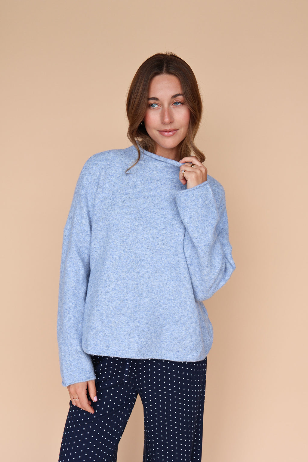 Piper Mock Neck Sweater in Dusty Blue