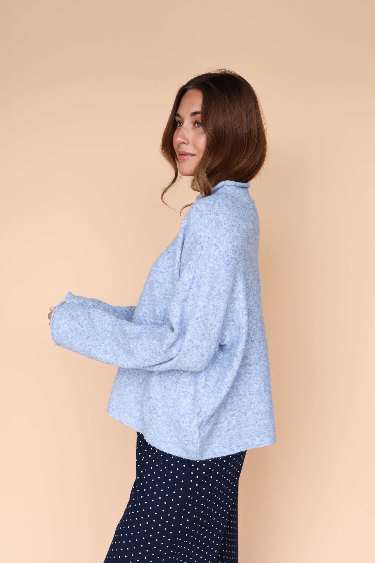 Piper Mock Neck Sweater in Dusty Blue