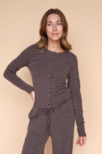 Lauren Stripe Button Up Top in Brown