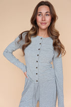 Lauren Stripe Button Up Top in Grey