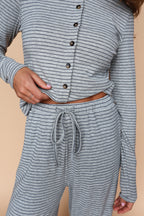 Lauren Stripe Button Up Top in Grey