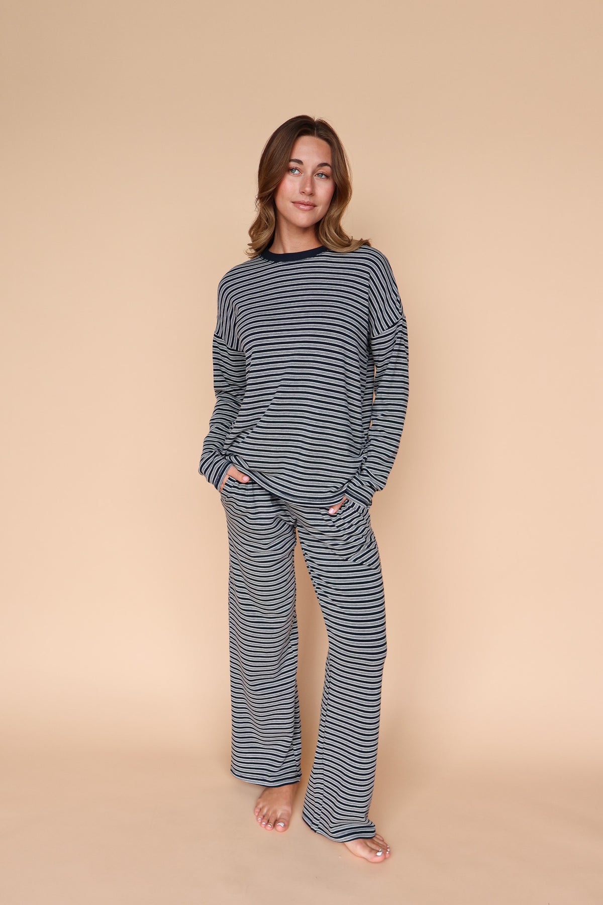 Skylar Stripe Pants in Navy Secondary image