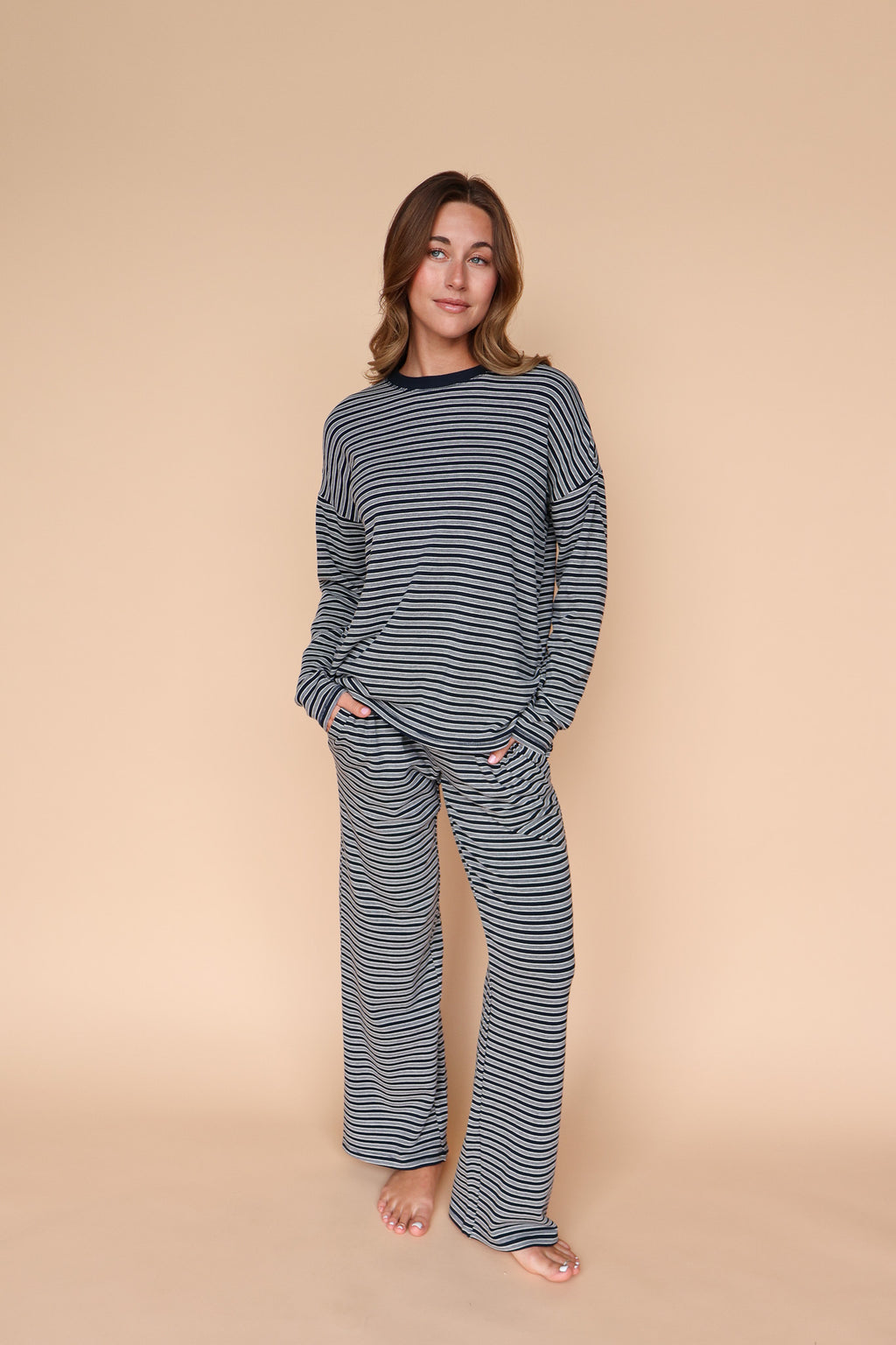 Skylar Stripe Pants in Navy