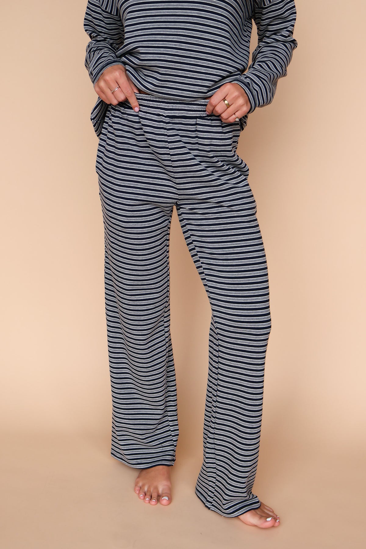 Skylar Stripe Pants in Navy