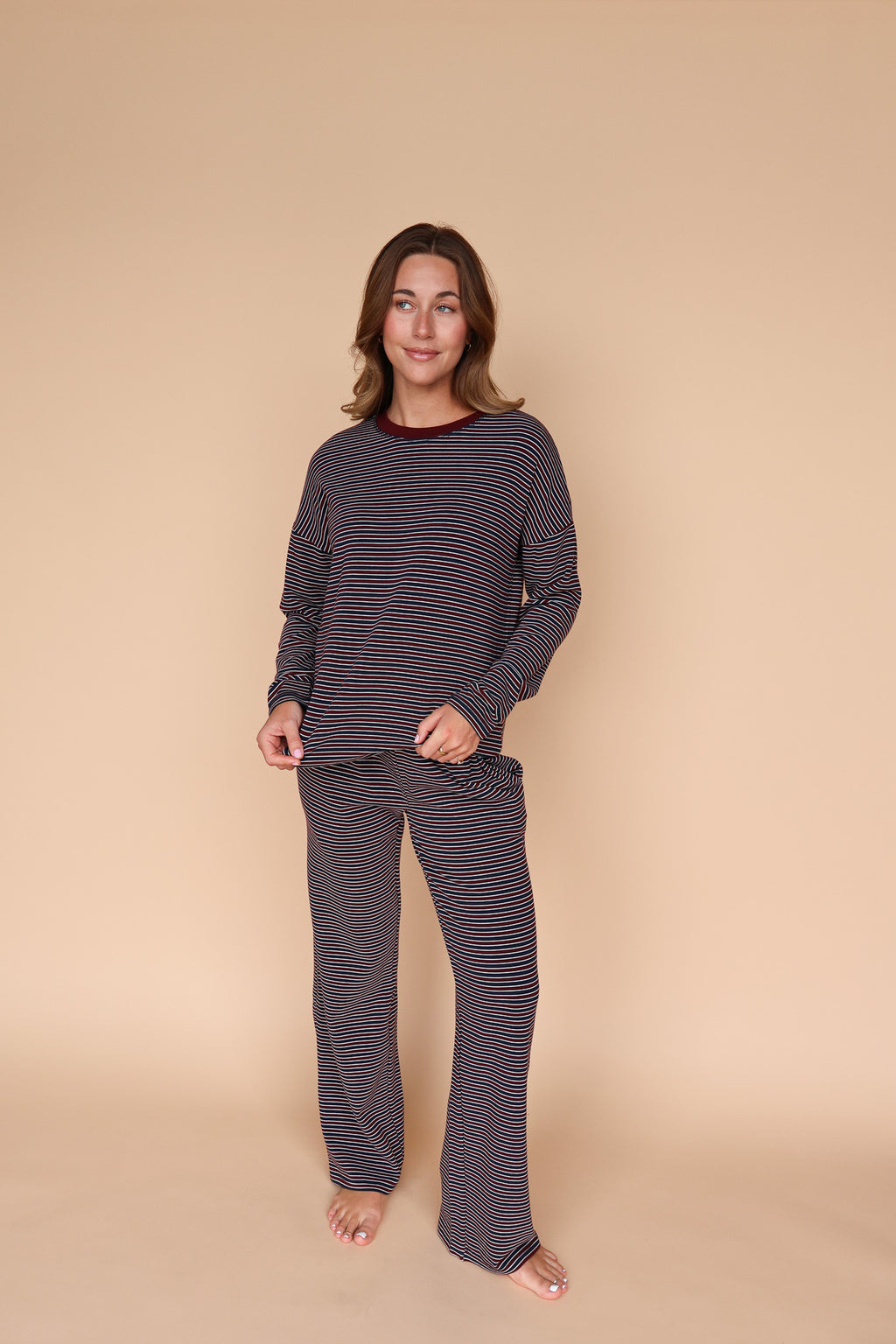 Skylar Stripe Pants in Wine