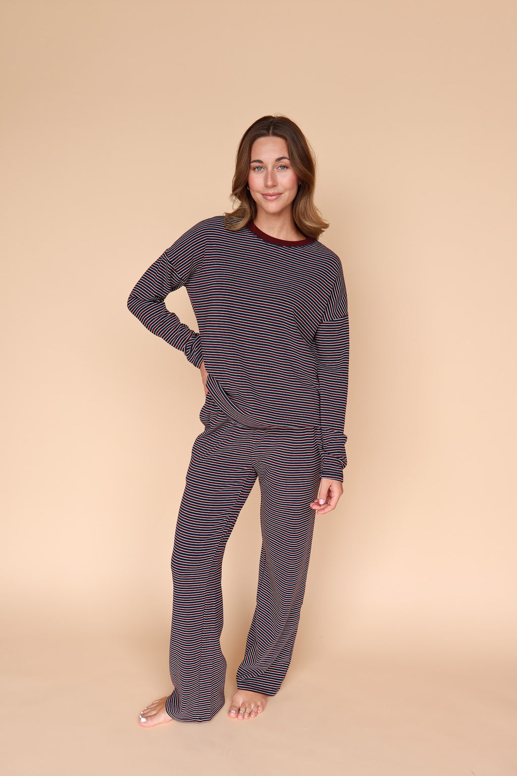 Skylar Stripe Top in Wine