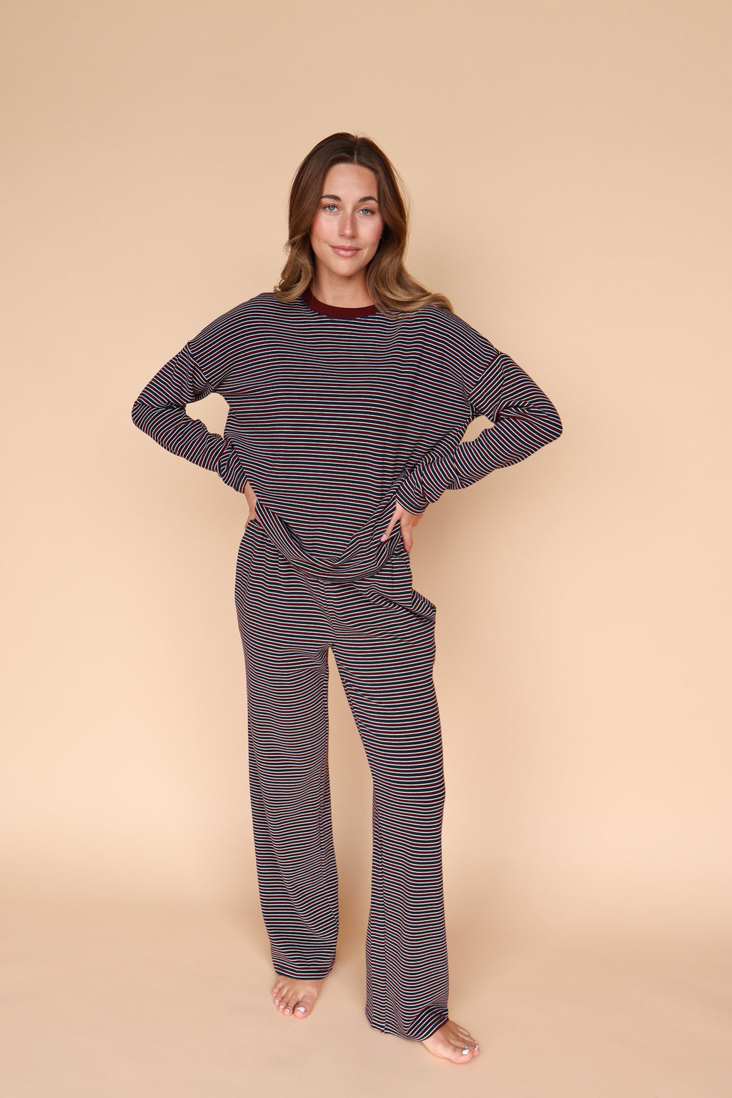 Skylar Stripe Pants in Wine