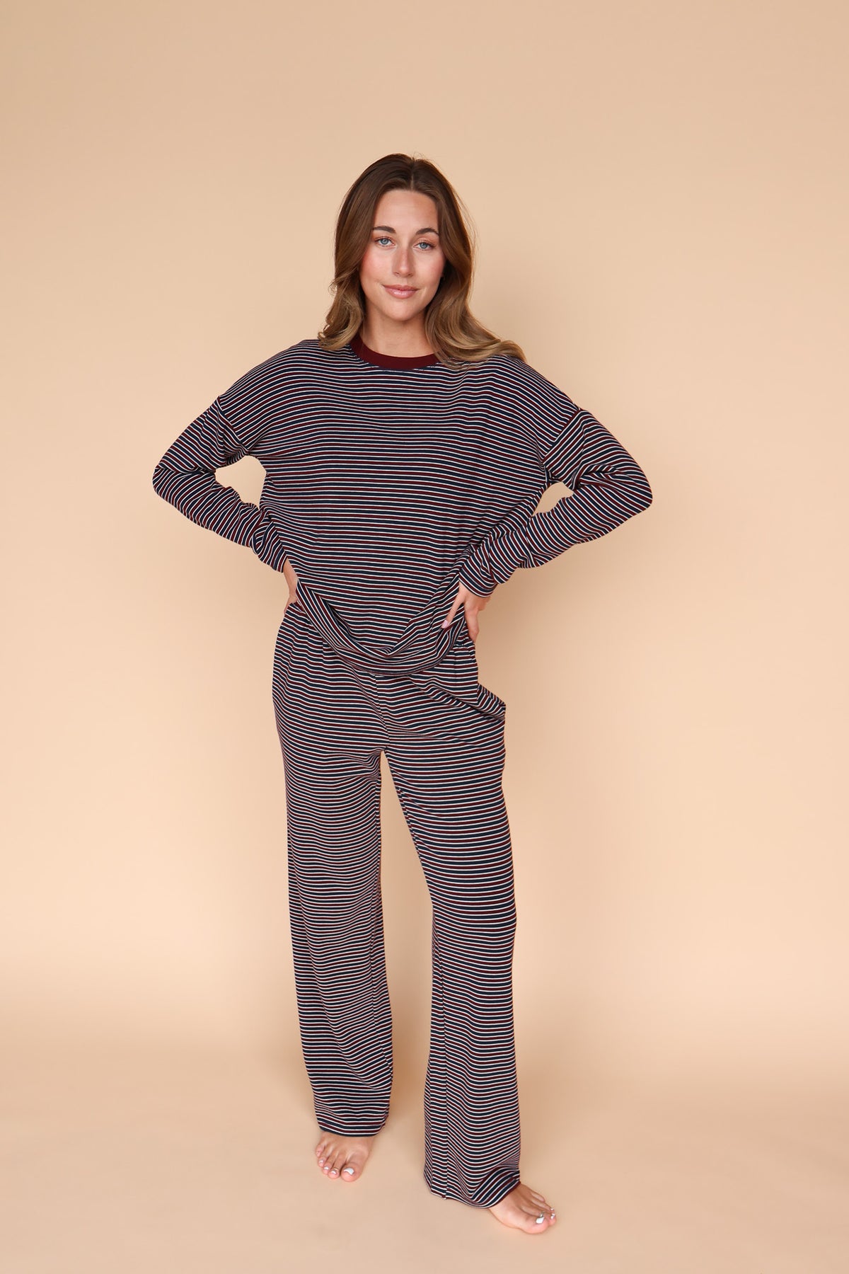 Skylar Stripe Pants in Wine