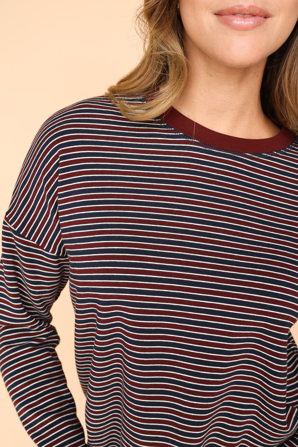 Skylar Stripe Top in Wine