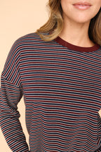 Skylar Stripe Top in Wine