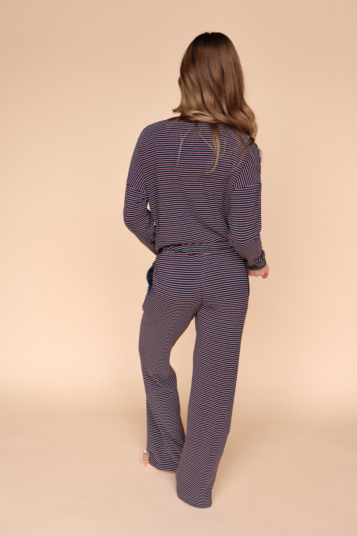Skylar Stripe Pants in Wine