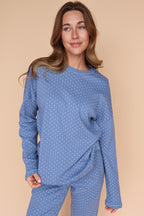 Blaire Polka Dot Pointelle Top in Dusty Blue