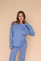 Blaire Polka Dot Pointelle Top in Dusty Blue
