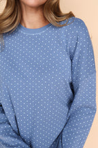 Blaire Polka Dot Pointelle Top in Dusty Blue