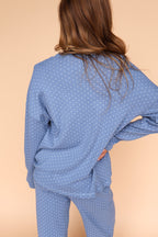 Blaire Polka Dot Pointelle Top in Dusty Blue