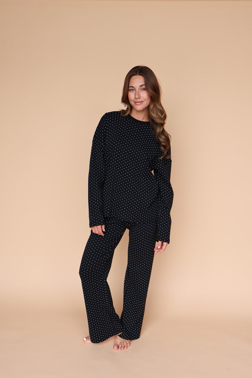 Blaire Polka Dot Pointelle Top in Black