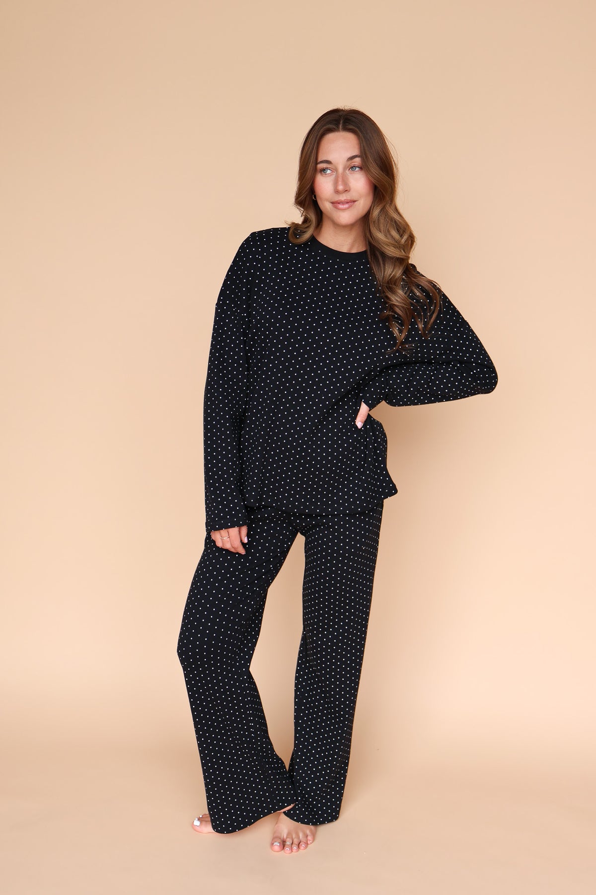 Blaire Polka Dot Pointelle Top in Black