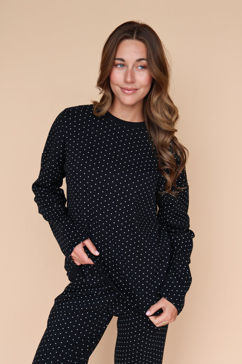 Blaire Polka Dot Pointelle Top in Black