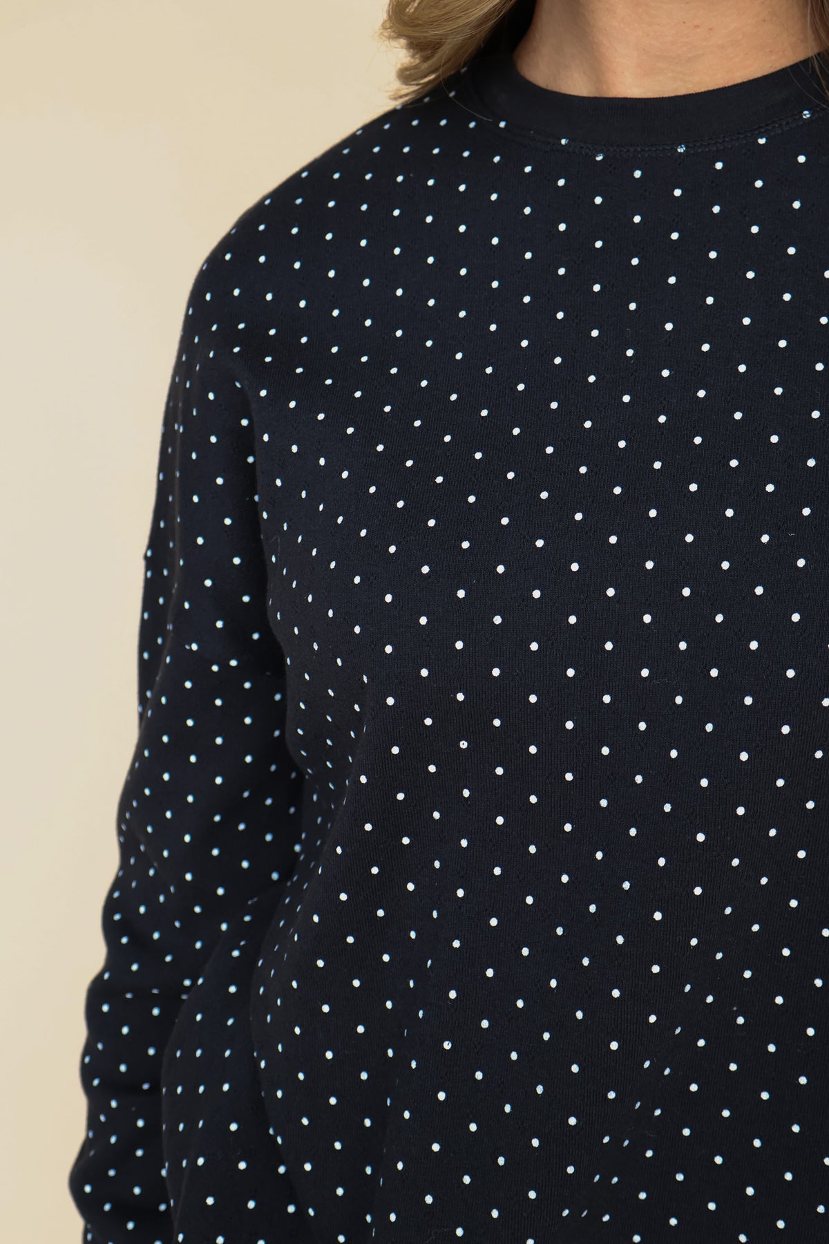 Blaire Polka Dot Pointelle Top in Black Secondary image