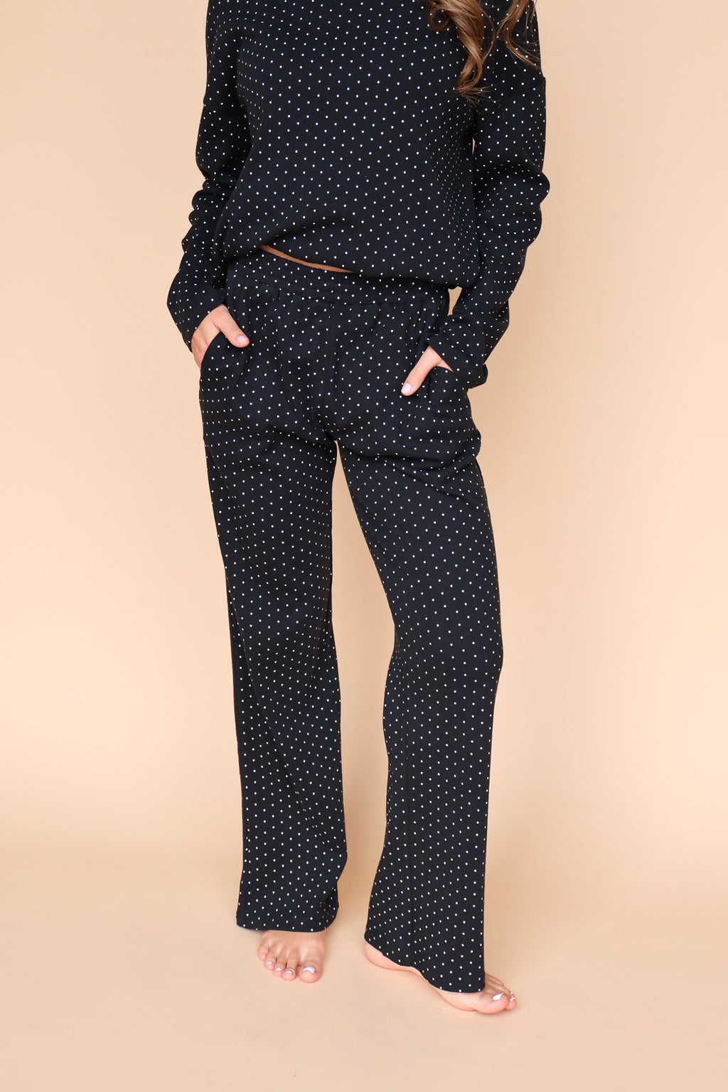 Blaire Polka Dot Pointelle Pants in Black