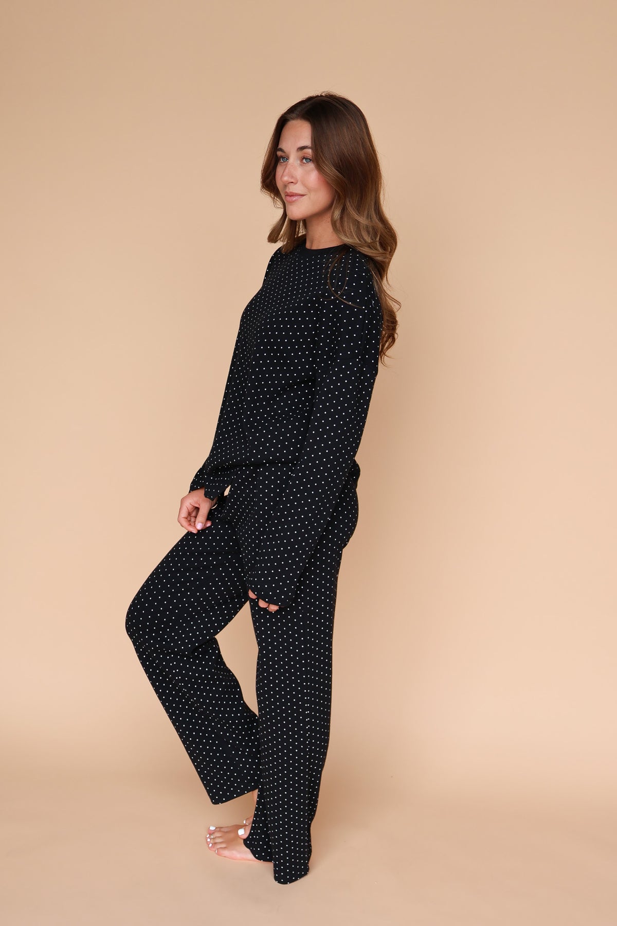 Blaire Polka Dot Pointelle Pants in Black Secondary image