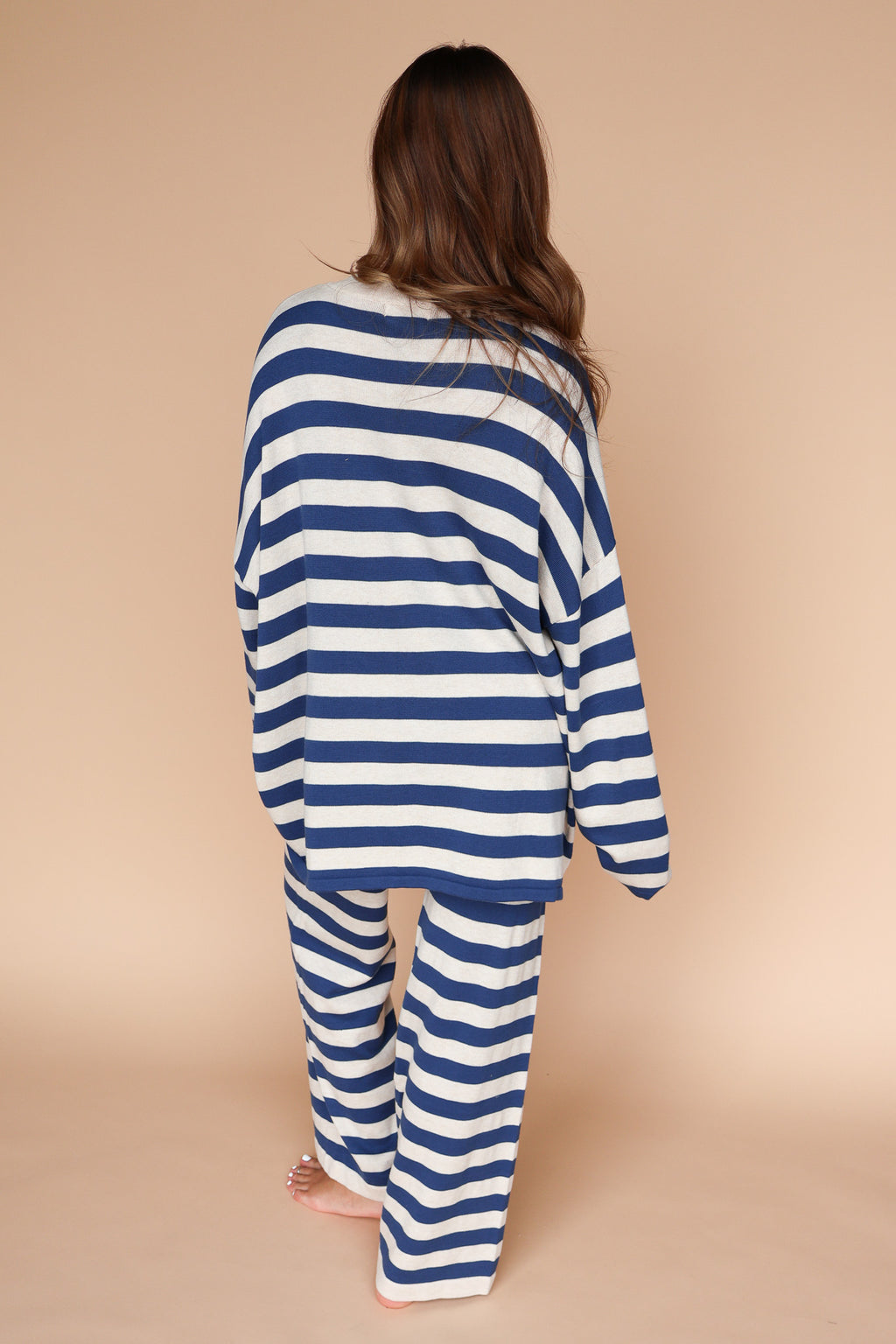 Gigi Stripe Knit Pants in Dusty Blue/Cream