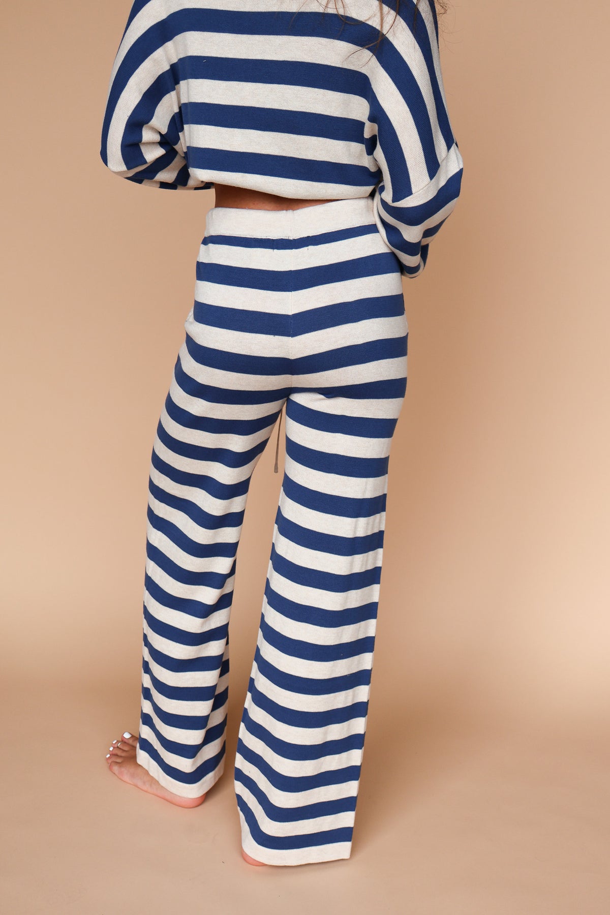 Gigi Stripe Knit Pants in Dusty Blue/Cream
