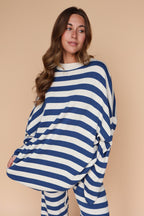Gigi Stripe Knit Sweater in Dusty Blue/Cream