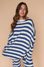 Gigi Stripe Knit Sweater in Dusty Blue/Cream