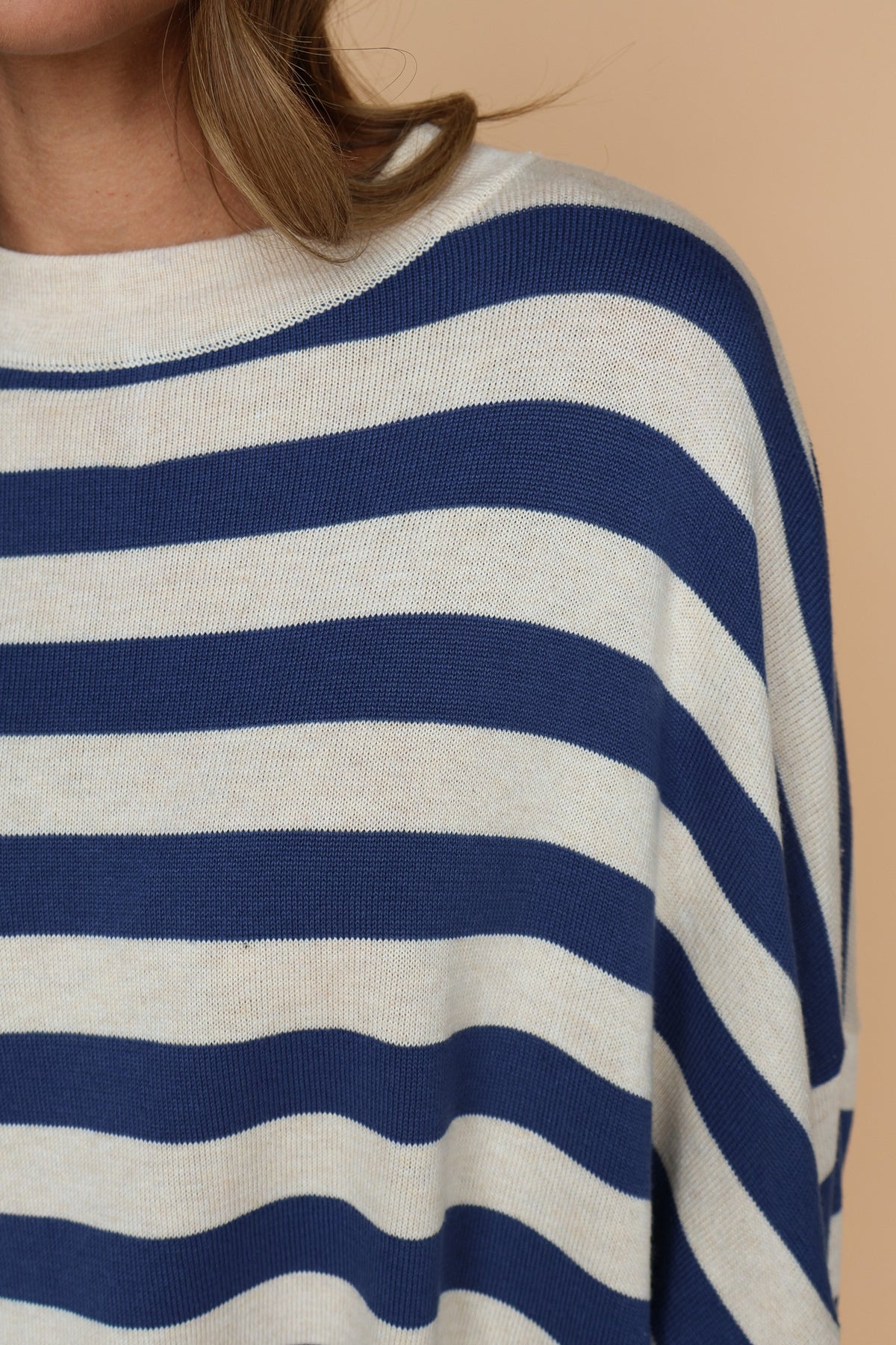 Gigi Stripe Knit Sweater in Dusty Blue/Cream Secondary image