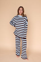 Gigi Stripe Knit Pants in Dusty Blue/Brown