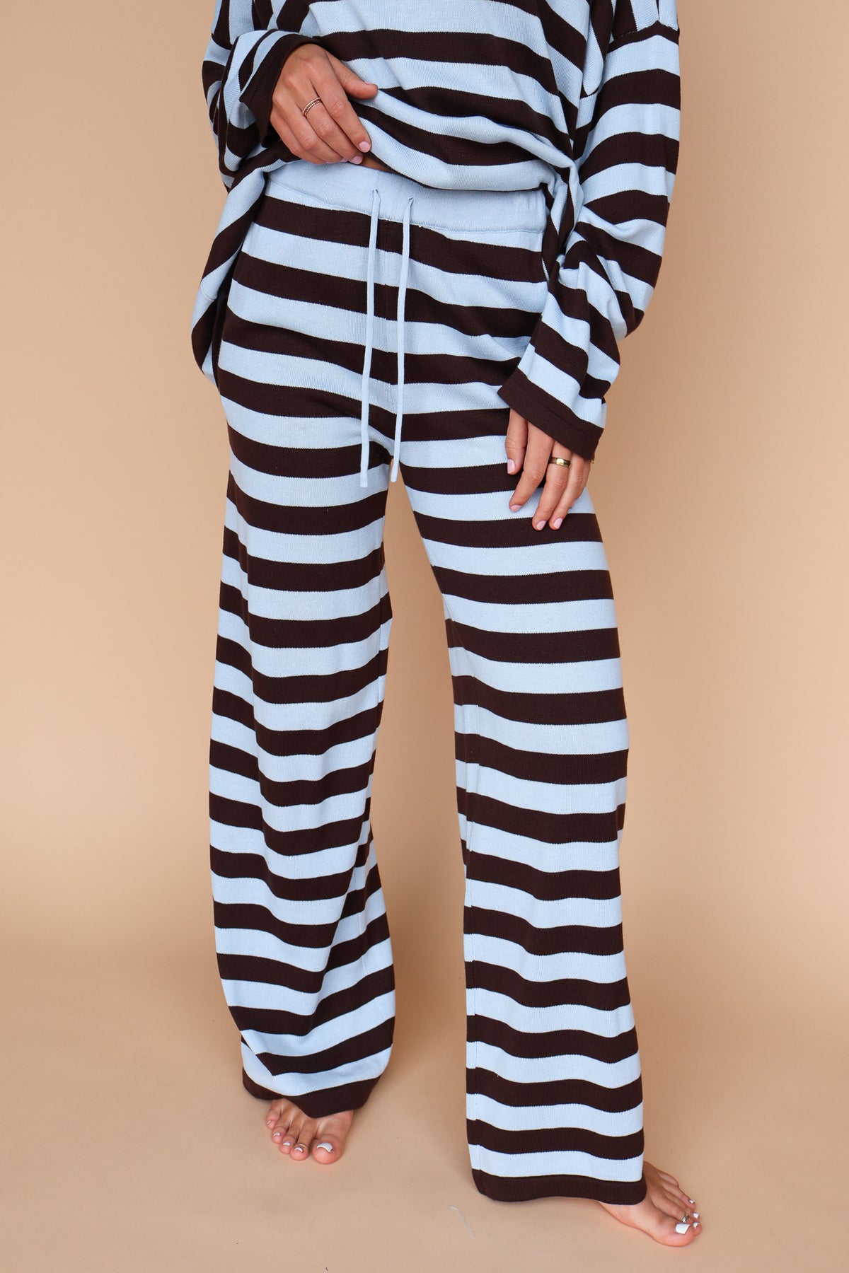 Gigi Stripe Knit Pants in Dusty Blue/Brown Main image