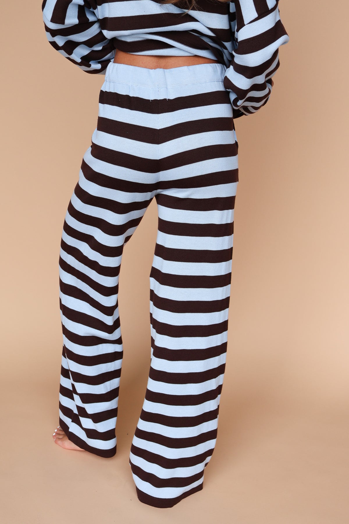 Gigi Stripe Knit Pants in Dusty Blue/Brown