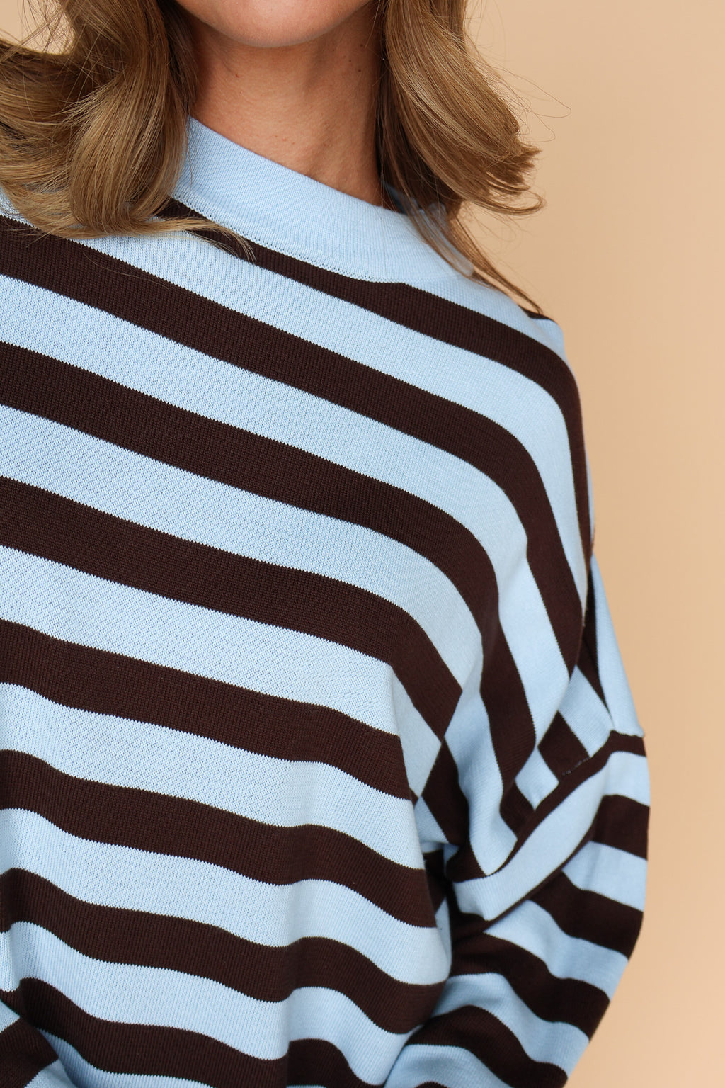 Gigi Knit Stripe Sweater in Dusty Blue/Brown
