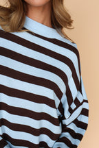 Gigi Knit Stripe Sweater in Dusty Blue/Brown