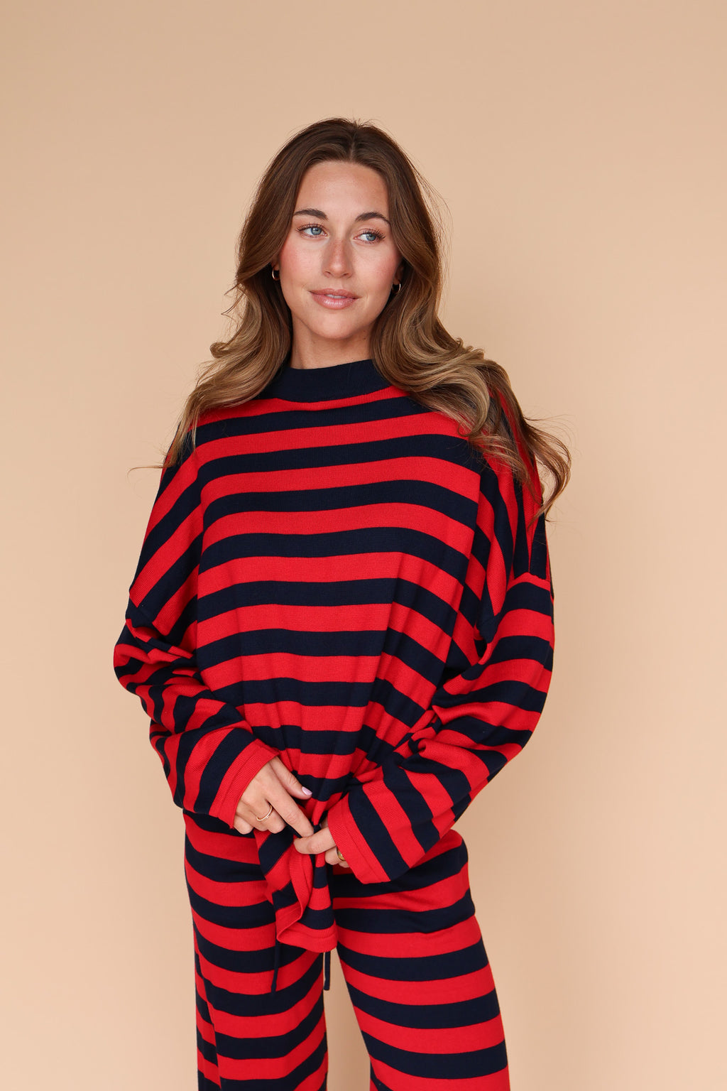 Gigi Knit Stripe Sweater in Navy/Red