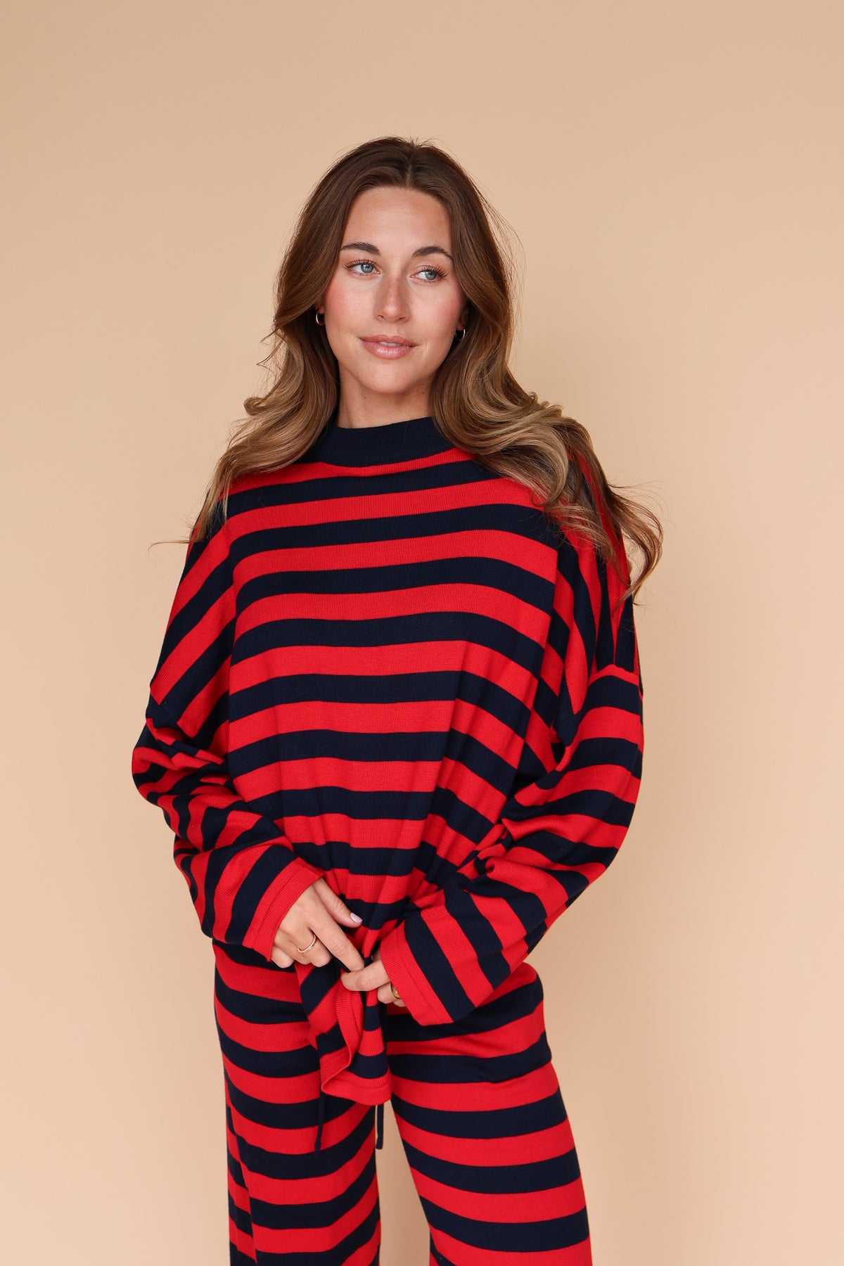Gigi Knit Stripe Sweater in Navy/Red
