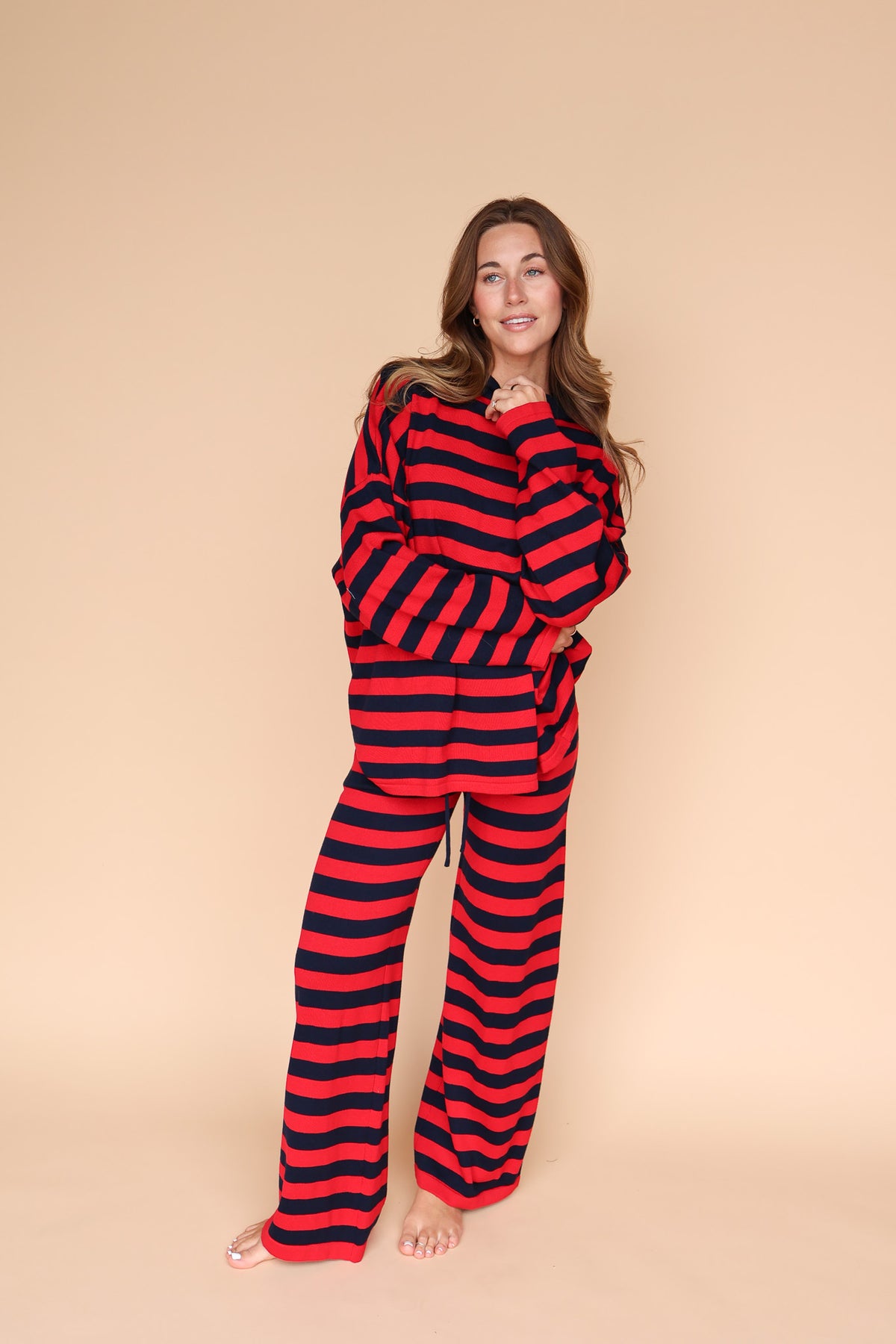 Gigi Knit Stripe Sweater in Navy/Red