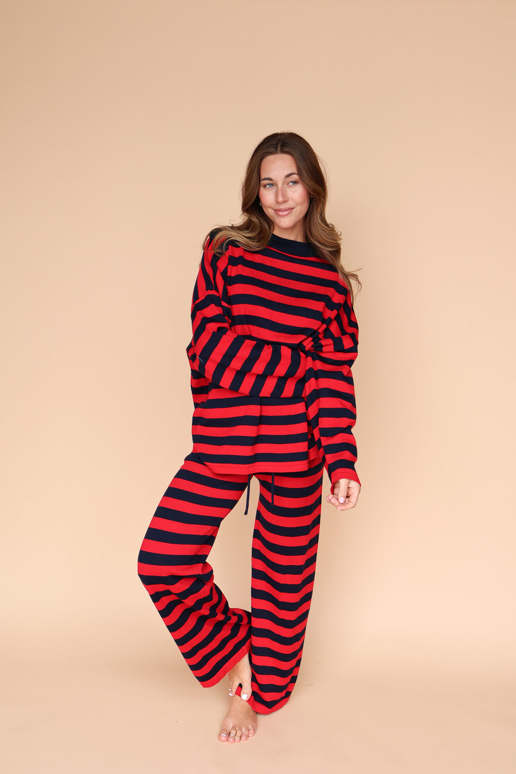 Gigi Stripe Knit Pants in Red/Navy