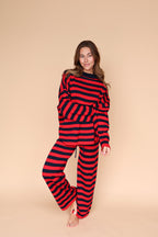 Gigi Stripe Knit Pants in Red/Navy
