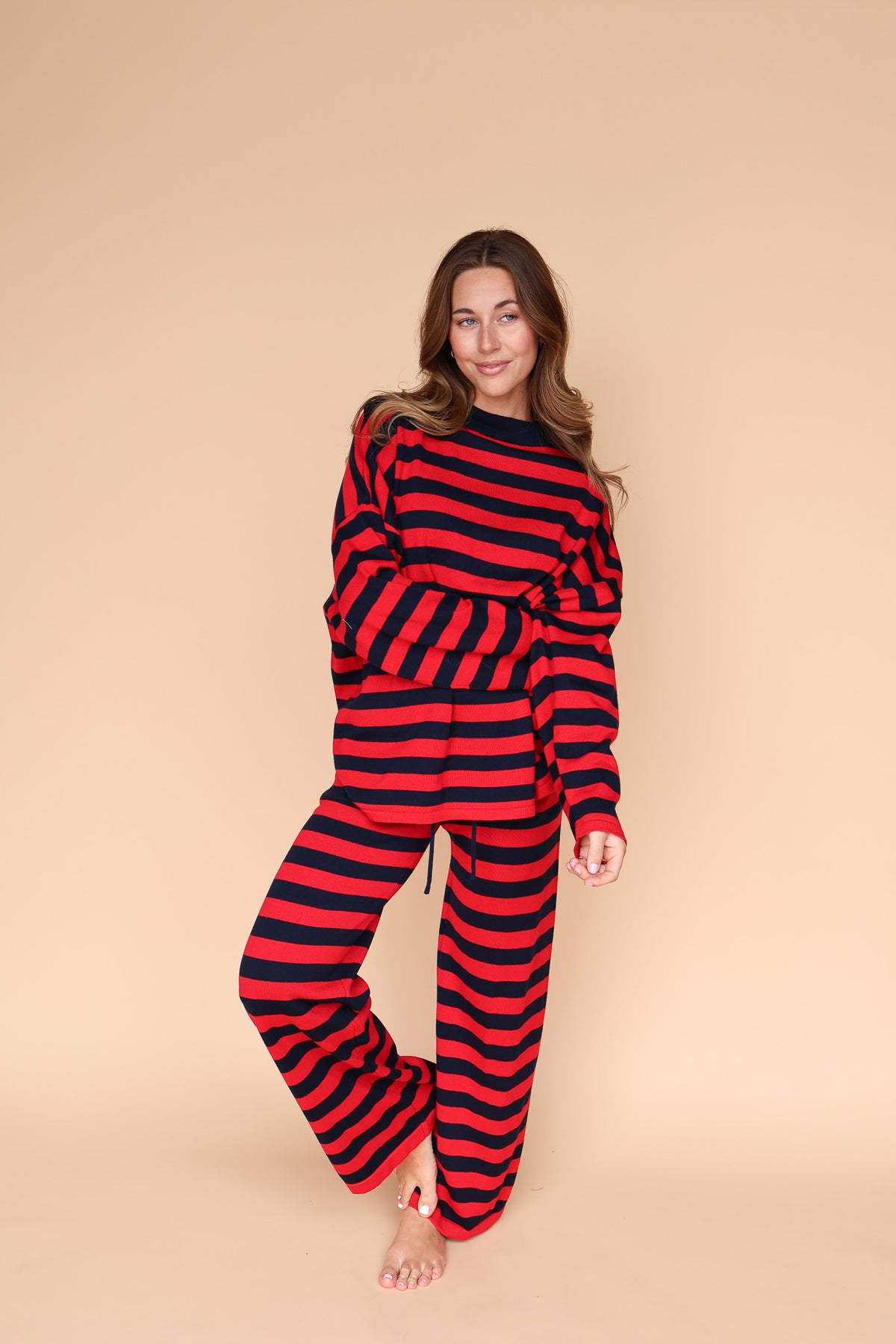 Gigi Stripe Knit Pants in Red/Navy