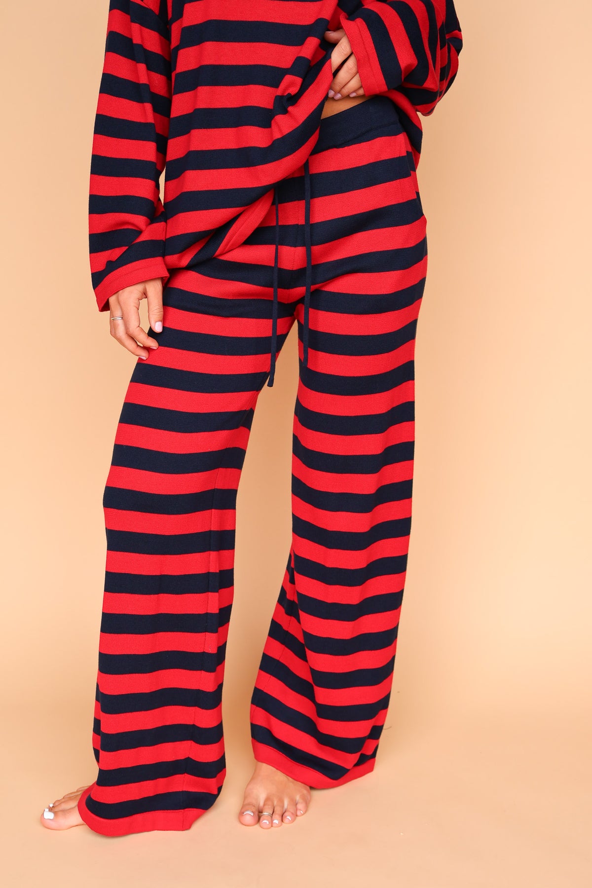 Gigi Stripe Knit Pants in Red/Navy Main image