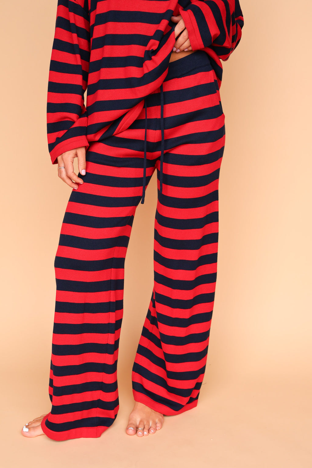 Gigi Stripe Knit Pants in Red/Navy